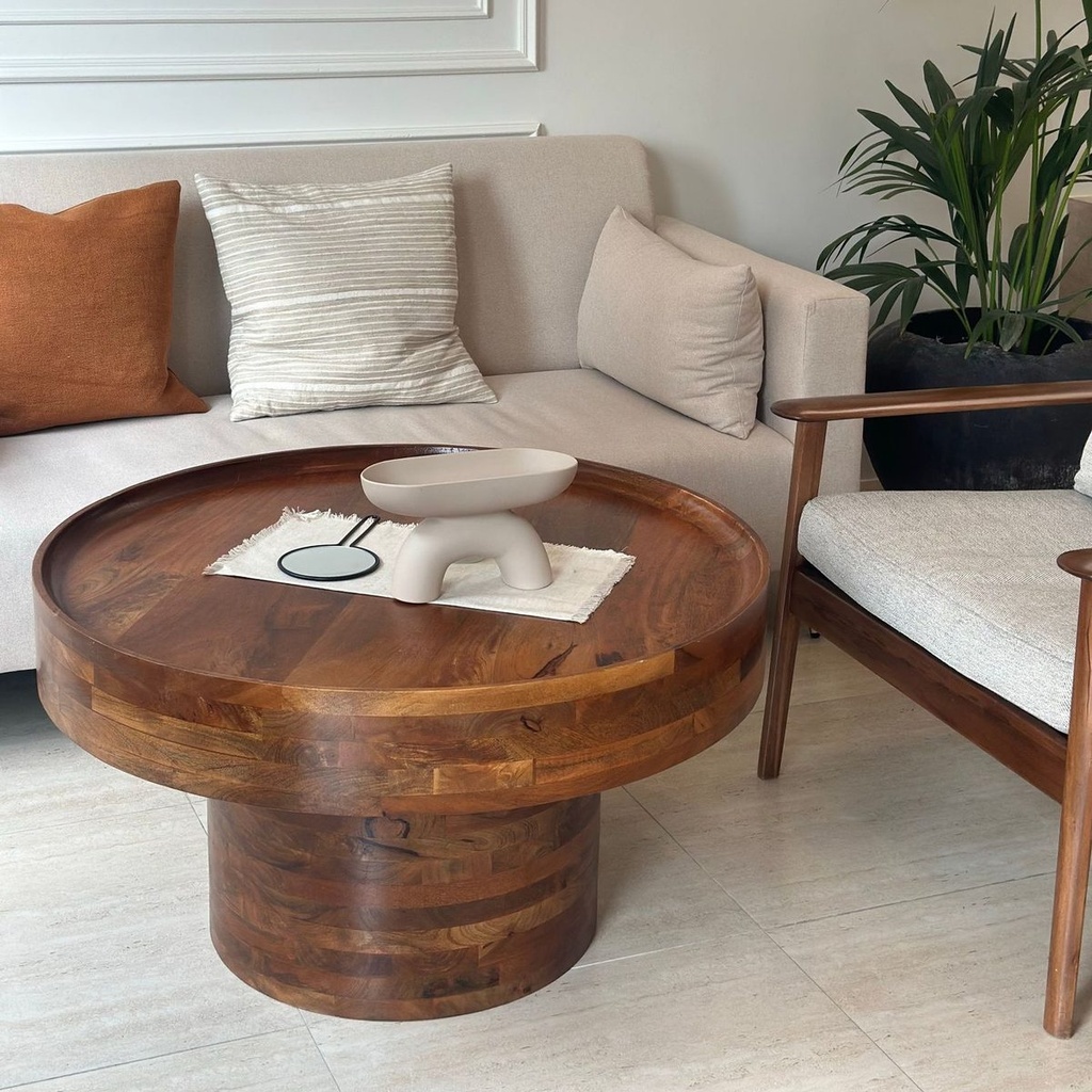[LVW-TBR90] Table basse Oasis ronde en noyer massif, diamètre 90 cm